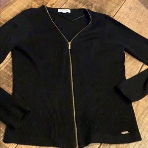 Calvin Klein black V-neck zip-up cardigan, S